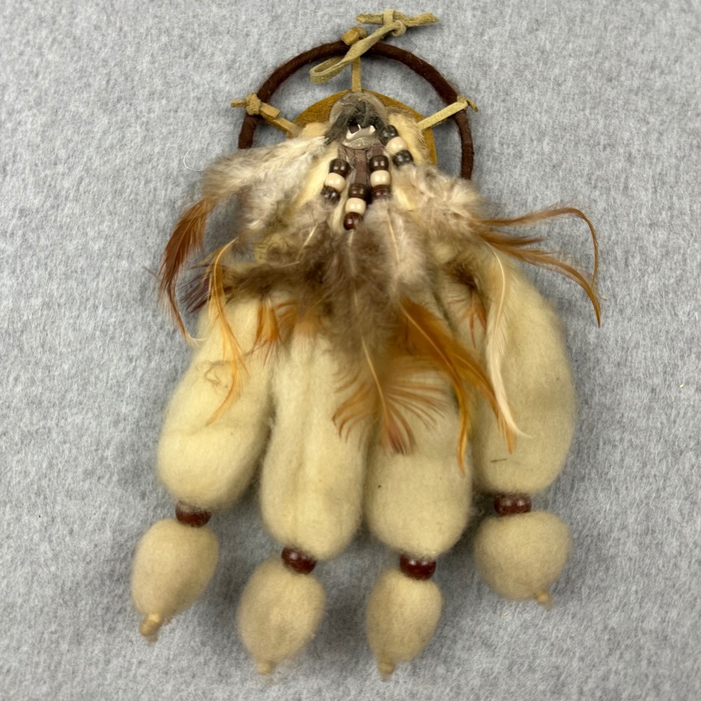 Handmade Wool Roving Dreamcatcher Wall Hanging Leather Feathers Beads Boho Decor